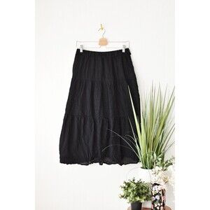 Passport Peasant Skirt Woman's L Black Textured A-line Witchy Boho